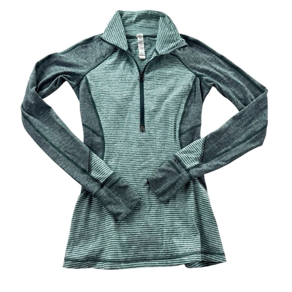 Lululemon Race Your Pace Half Zip Pullover 2 Heather Green Stripe Running Top